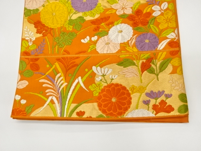  唐織秋草にヱ霞模様織出し袋帯